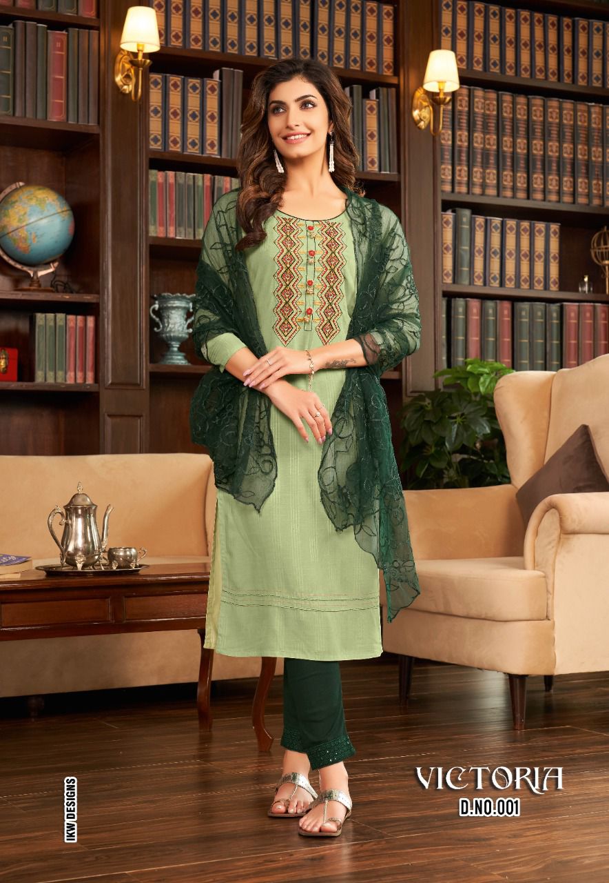 Victoria Vol 1 By Ikw Ethnic Wear Wholesale Kurti With Bottom Dupatta Collection 