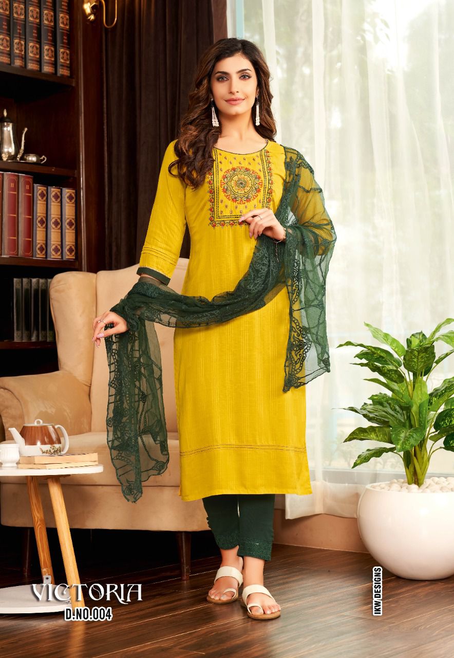 Victoria Vol 1 By Ikw Ethnic Wear Wholesale Kurti With Bottom Dupatta Collection 