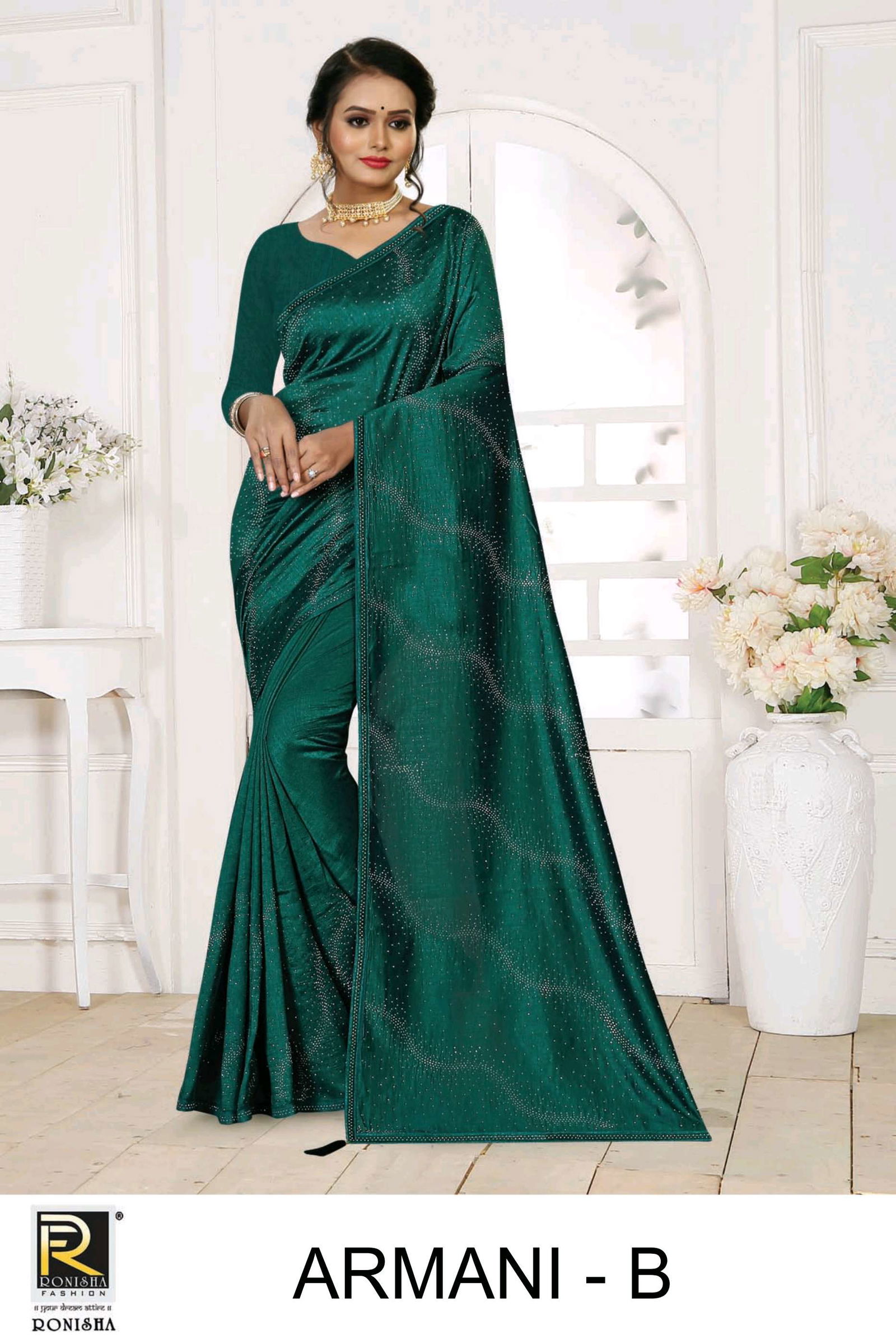 Ronisha Armani Siroski Stone Fancy Party Wear Designer Saree Collection