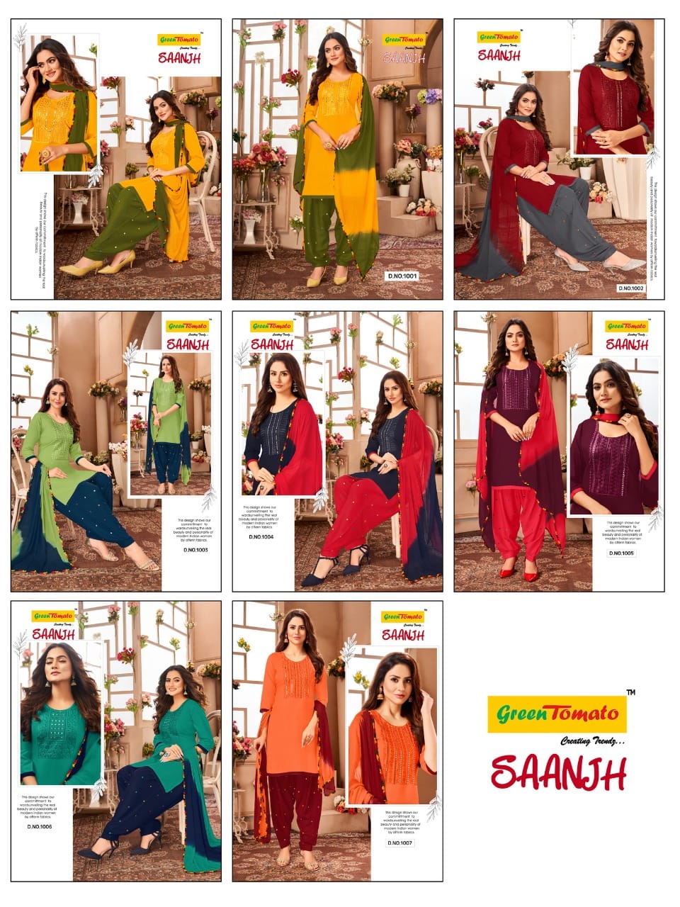 Green Tomato Saanjh Wholesale Patiyala Rayon Ready Made Suit Collection