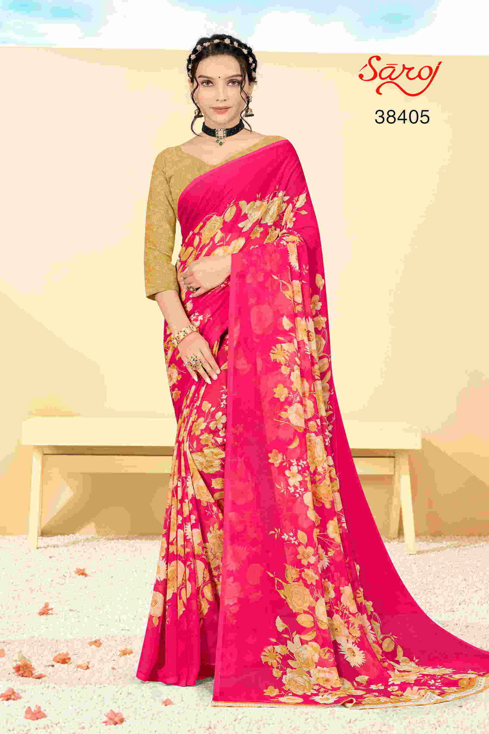 Saroj Spring Georgette 5 Ethnic Wear Wholesale Printed Georgette Sarees