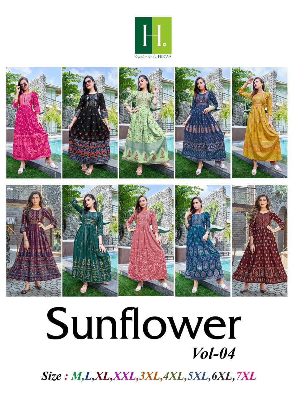 Hirwa Sunflower Vol 4 Printed Designer Wholesale Anarkali Kurti Catalog