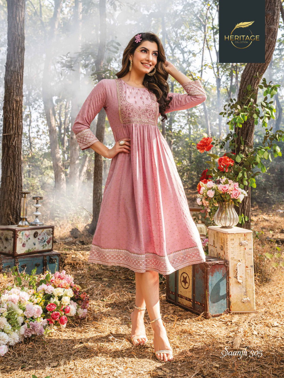 Heritage Saanjh Vol 3 Designer Wear Wholesale Designer Kurtis Catalog