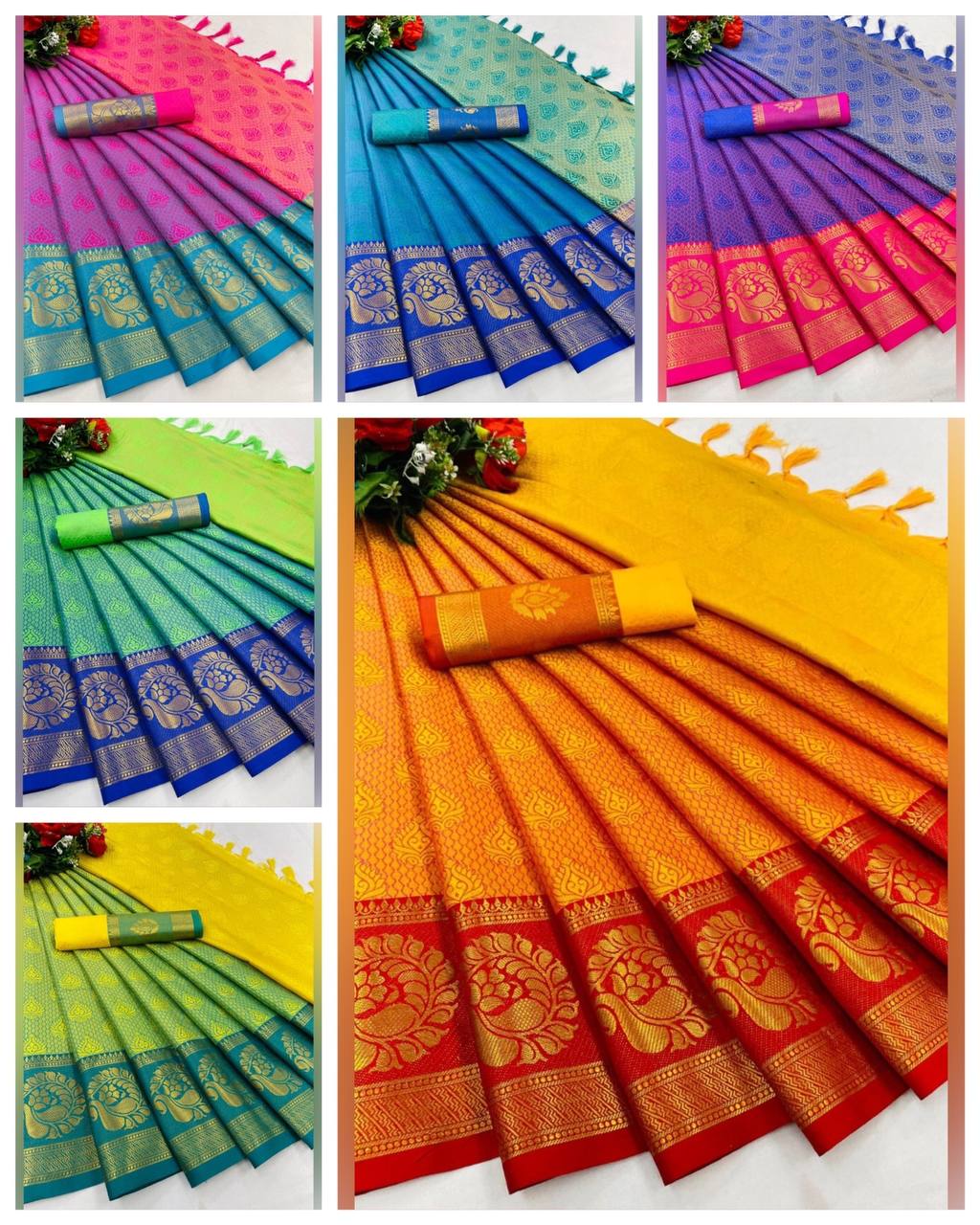 Aab Self Peacock Mercerised Kanjivaram Fancy Ethnic Wear Wholesale Non Catalog Sarees