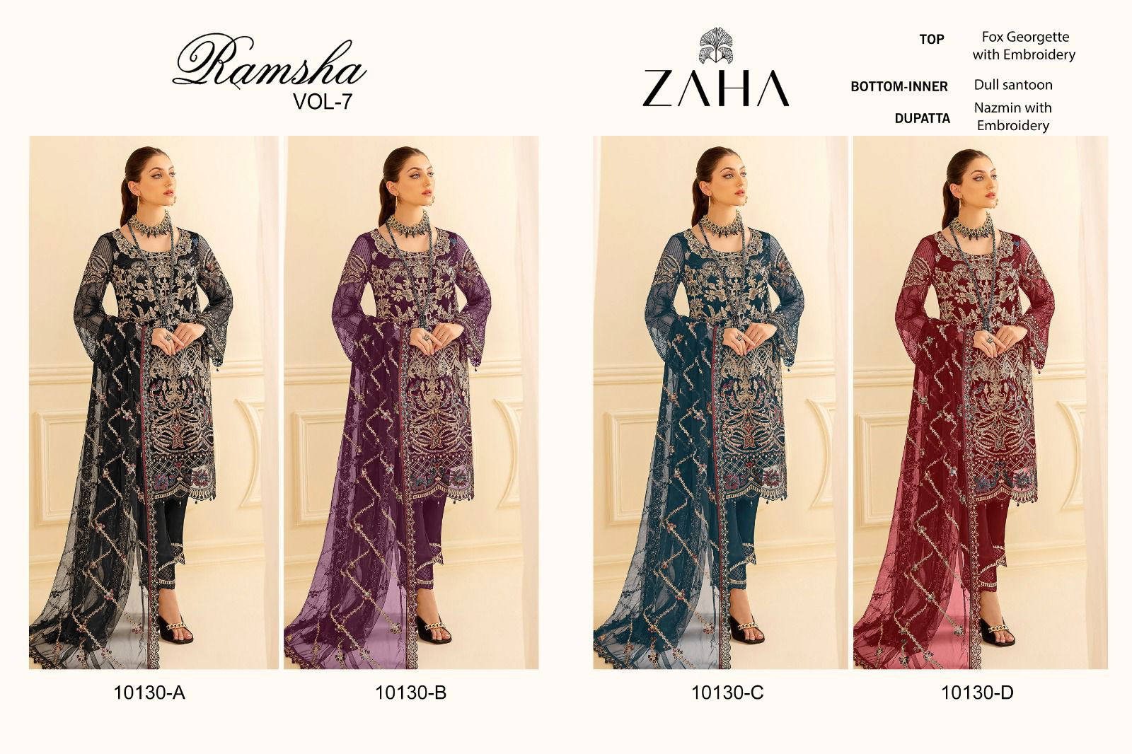 Zaha Ramsha Vol 7 Wholesale Georgette Pakistani Salwar Suits 