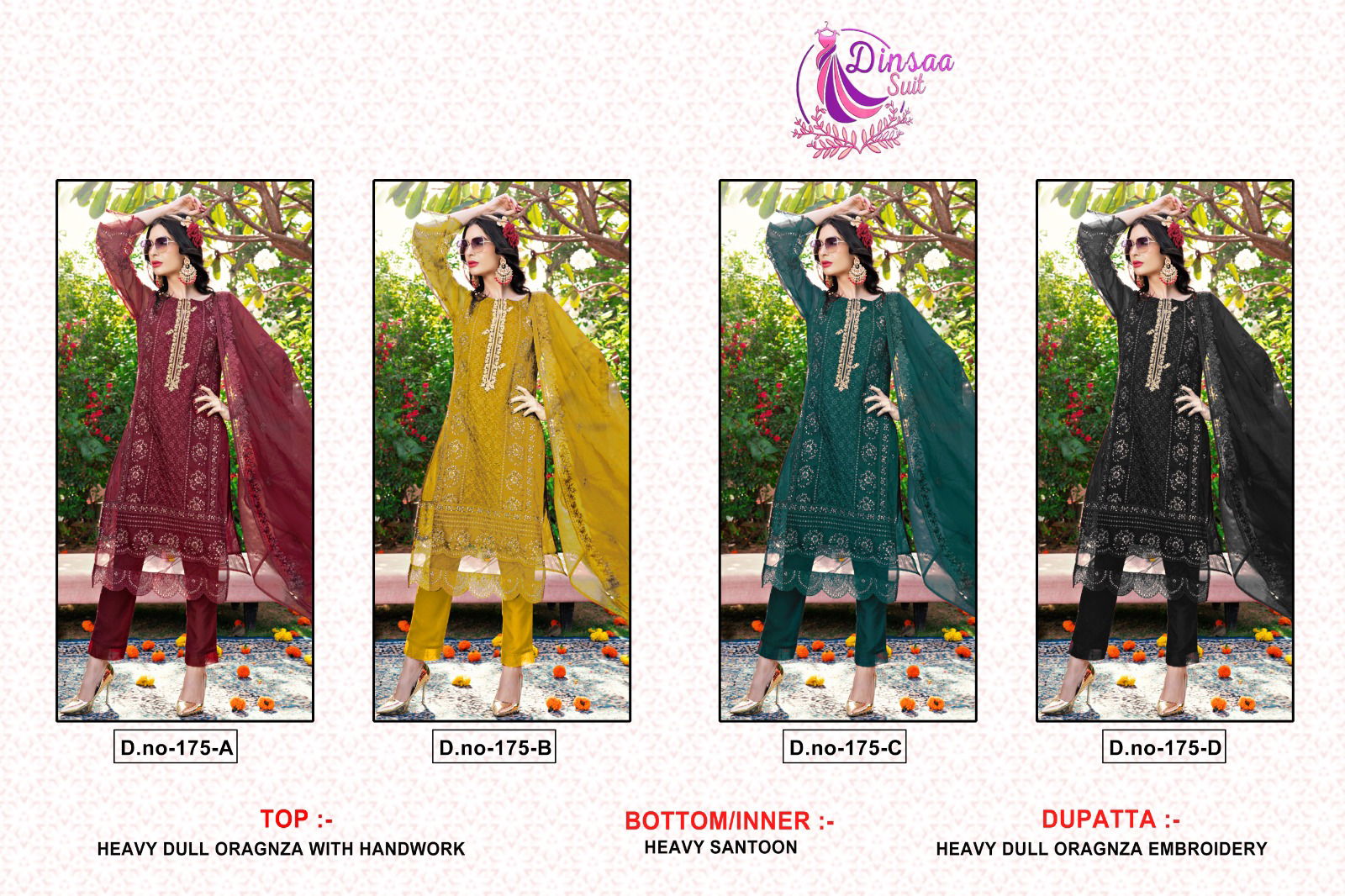 Dinsaa 175 Fancy Wholesale Designer Pakistani Suits Catalog