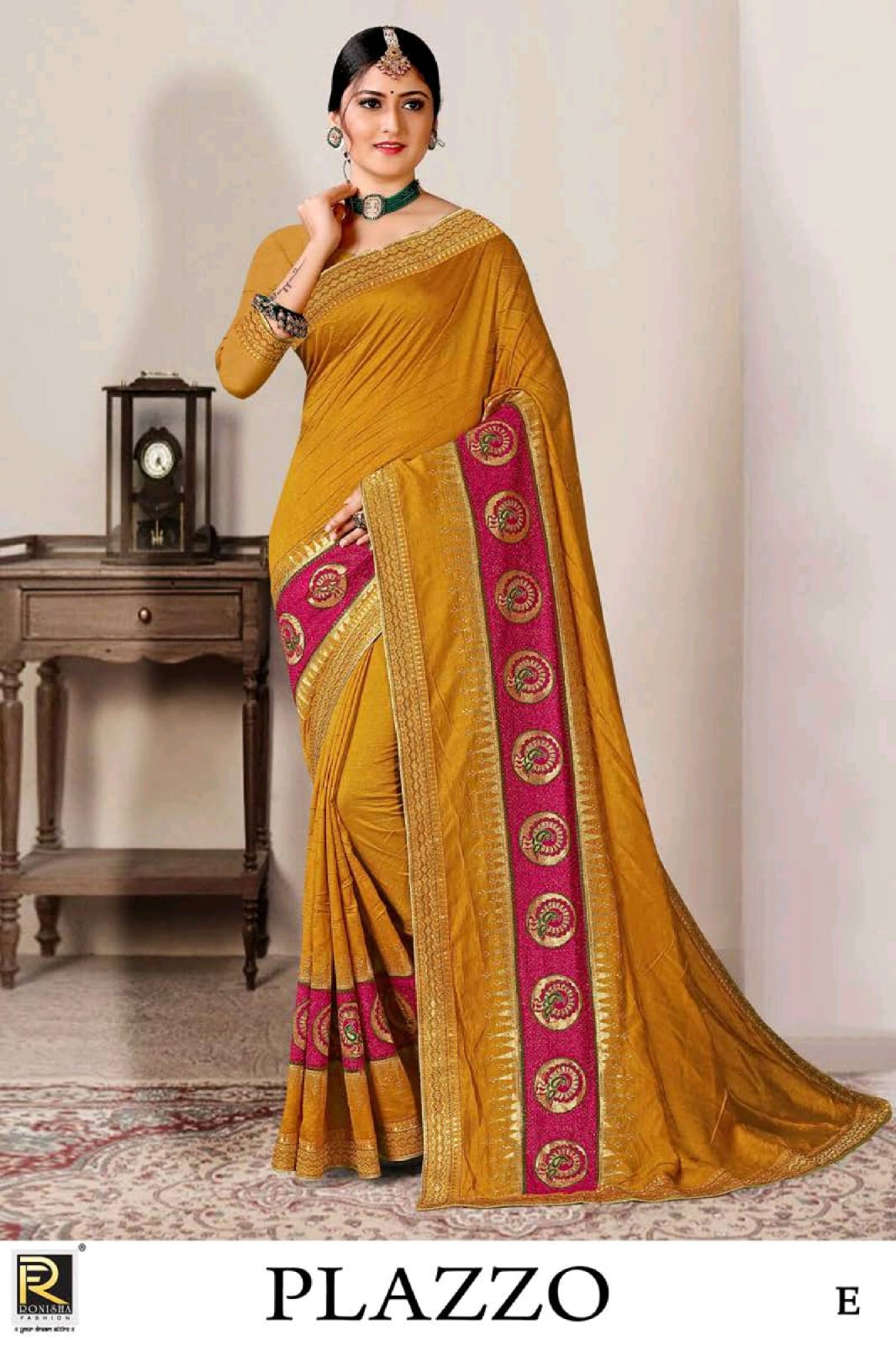 Ronisha Plazzo Colors Embroidery Worked Wholesale Silk Sarees Catalog