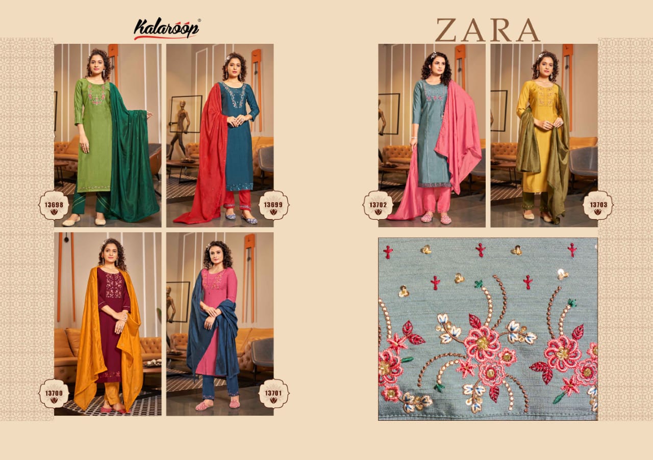 Kalaroop Zara 13698-13701 Wholesale Readymade Salwar Suits Catalog