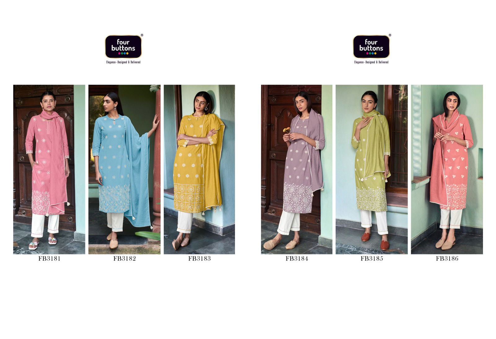 Inara By Four Buttons 3181-3186 Cotton Salwar Suits Catalog