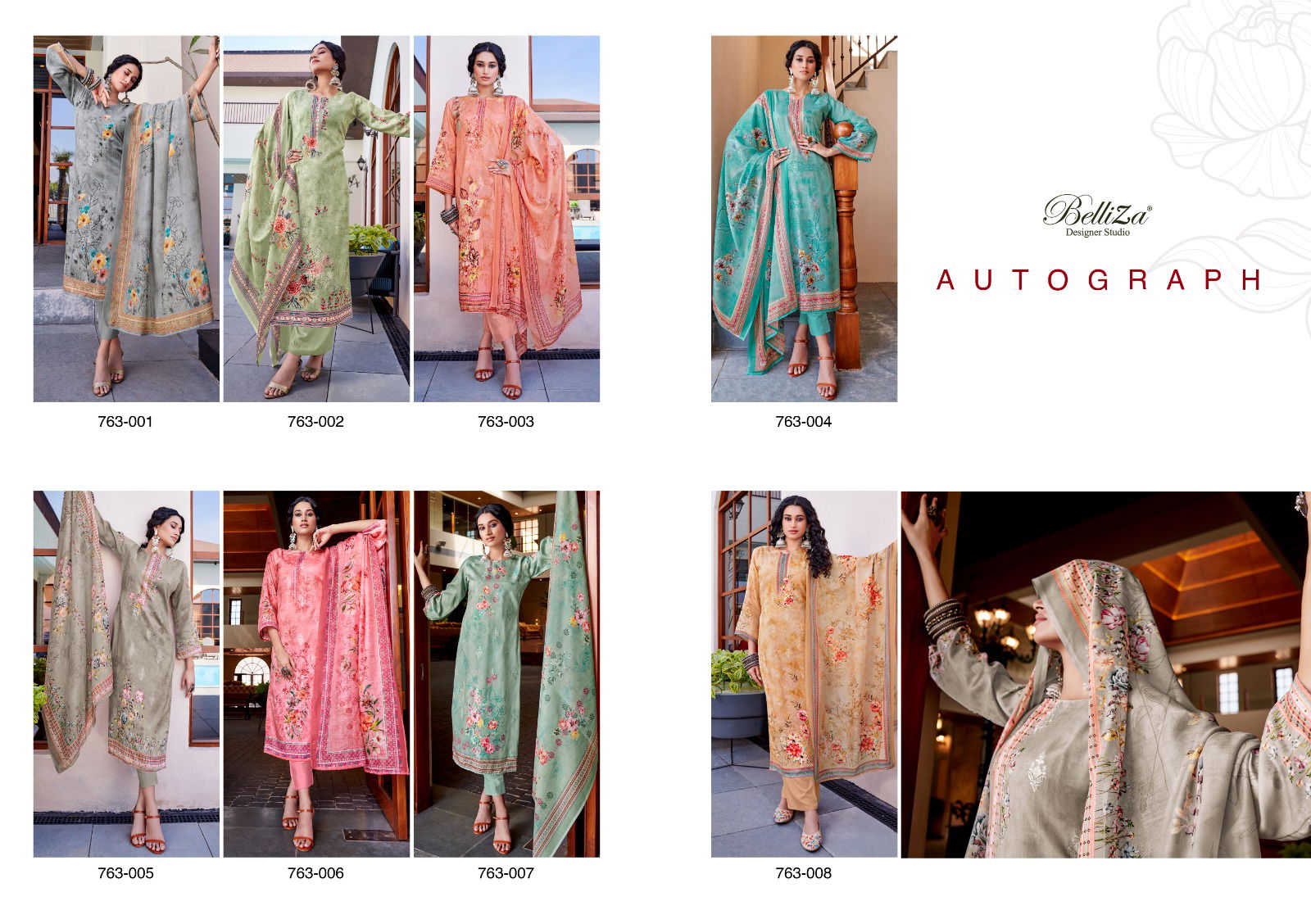 Autograph By Belliza 763-001 To 763-008 Cotton Dress Material Catalog