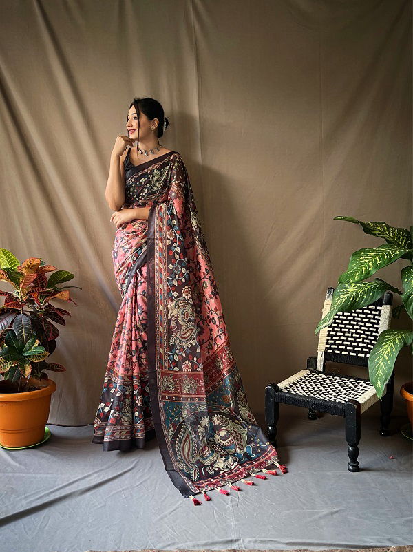 Cotton Kalamkari 2 Colors Cotton Sarees Catalog