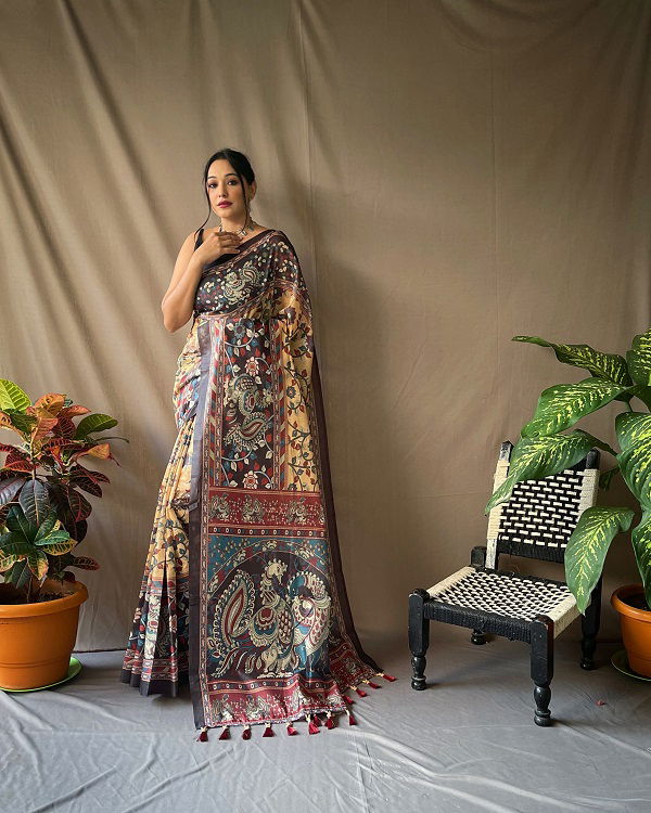 Cotton Kalamkari 2 Colors Cotton Sarees Catalog