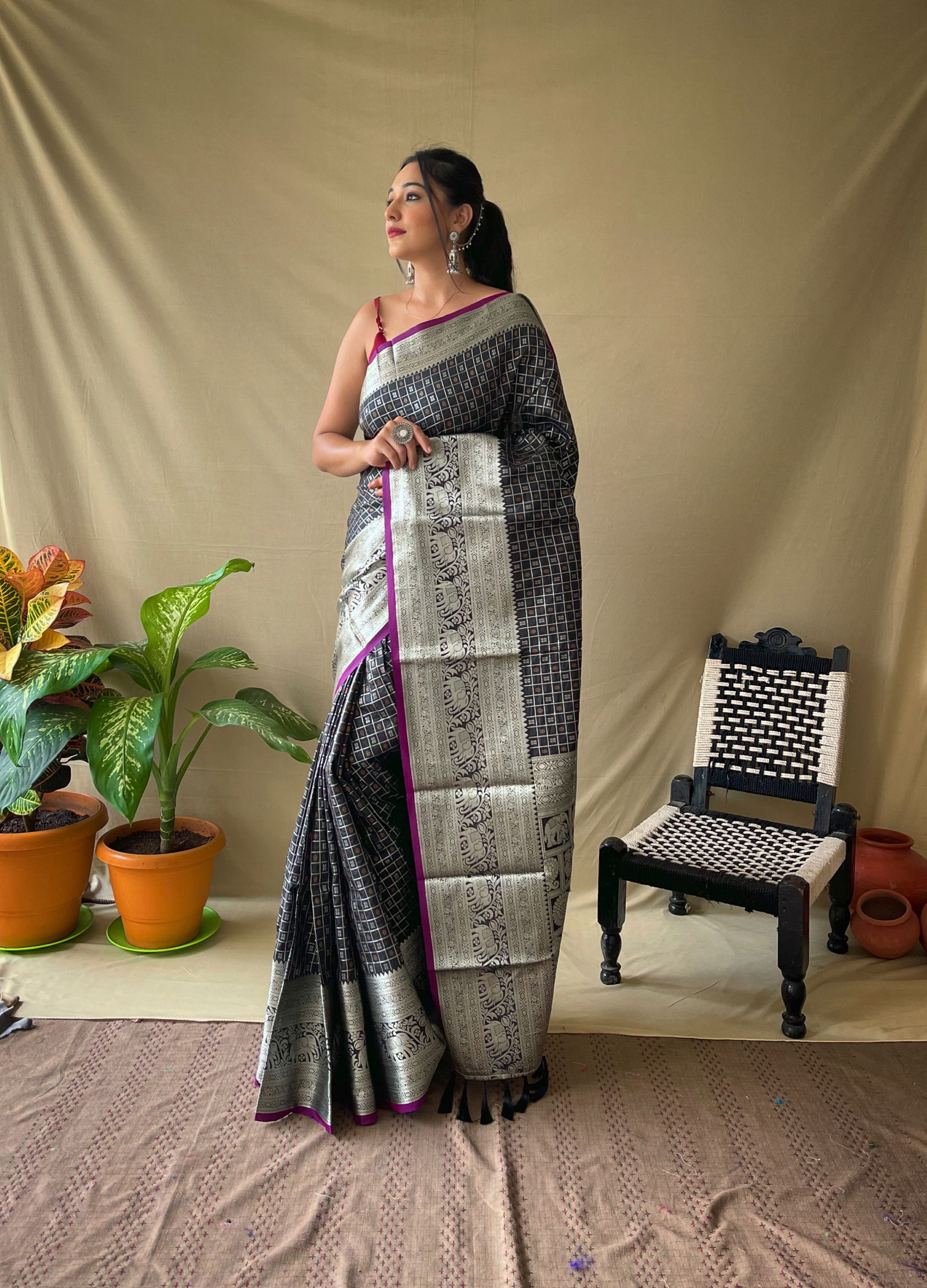 Khicha Checks Colors Designer Sarees Catalog