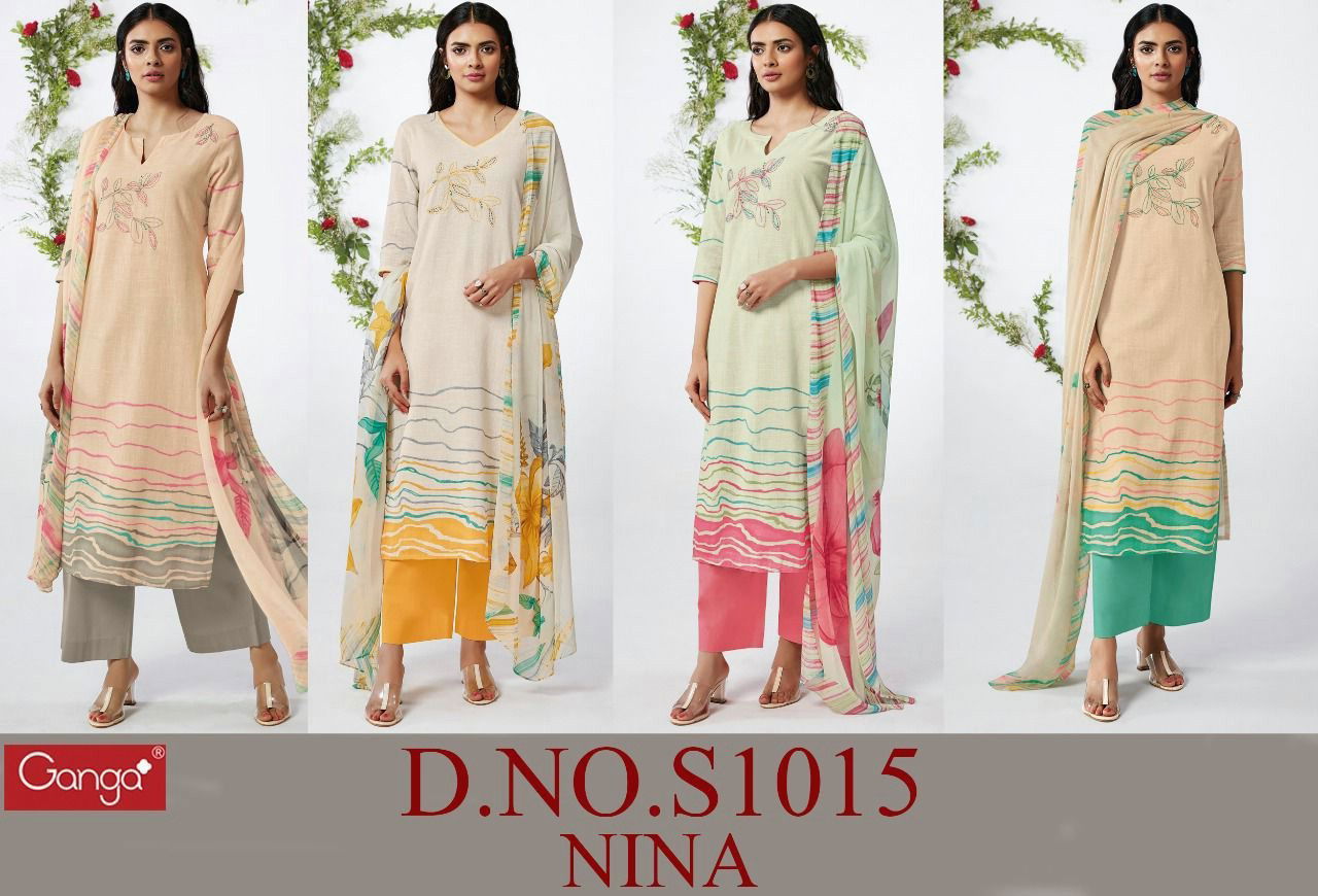 Nina S1015 By Ganga Colors Cotton Salwar Suits Catalog