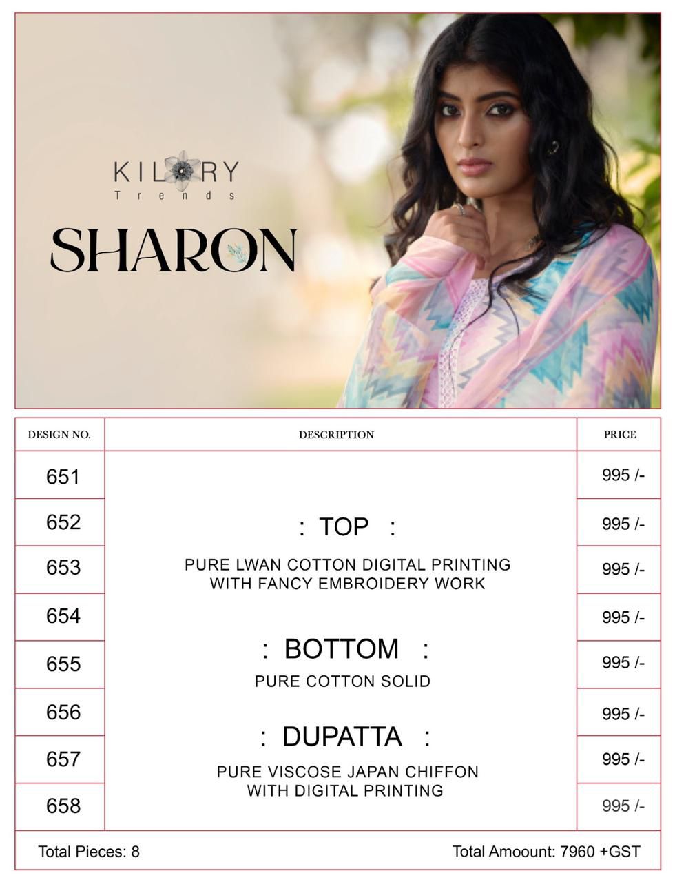 Sharon By Kilory 651-658 Cotton Salwar Suits Catalog