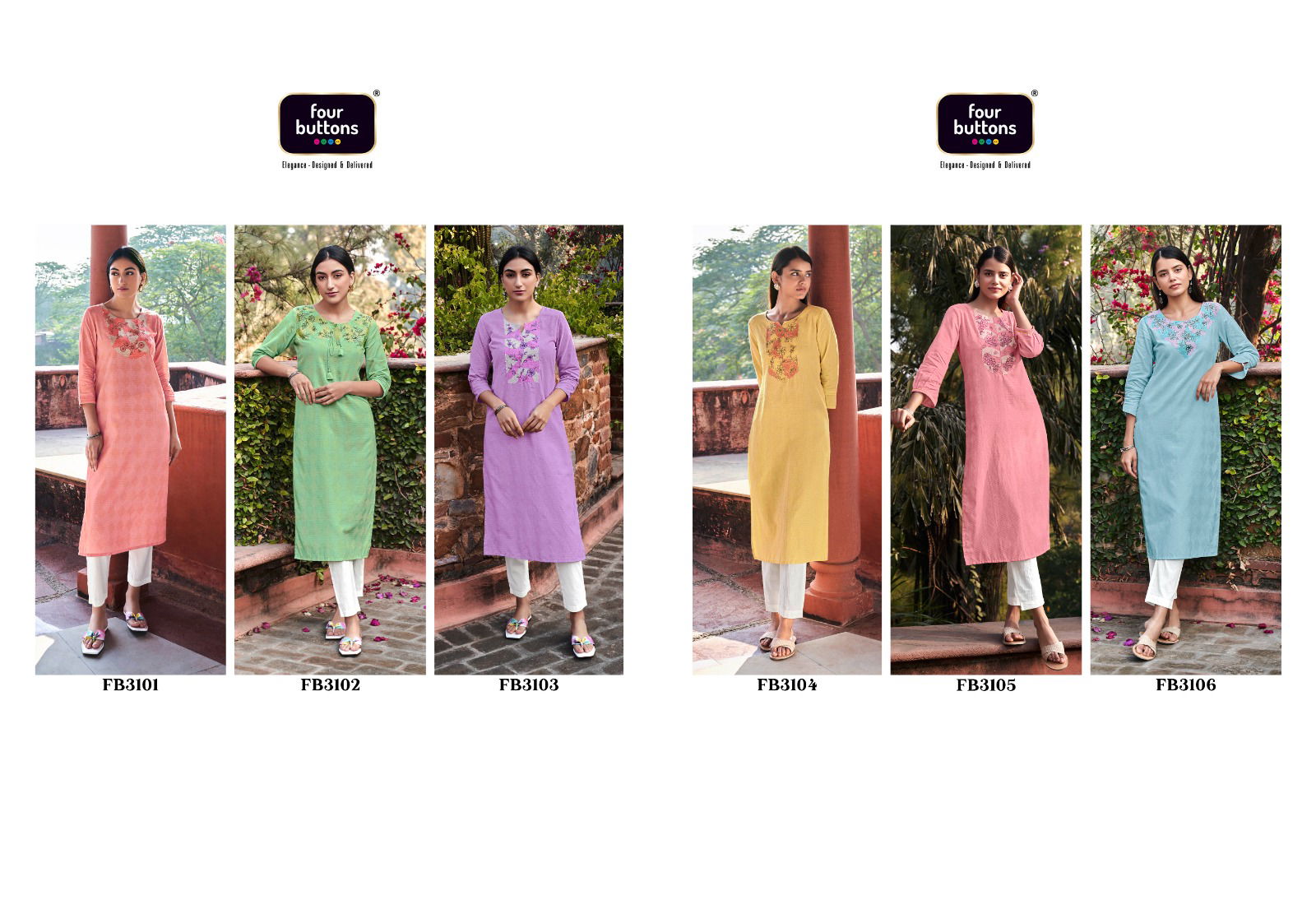 Raina By Four Buttons 3101-3106 Kurti With Bottom Catalog