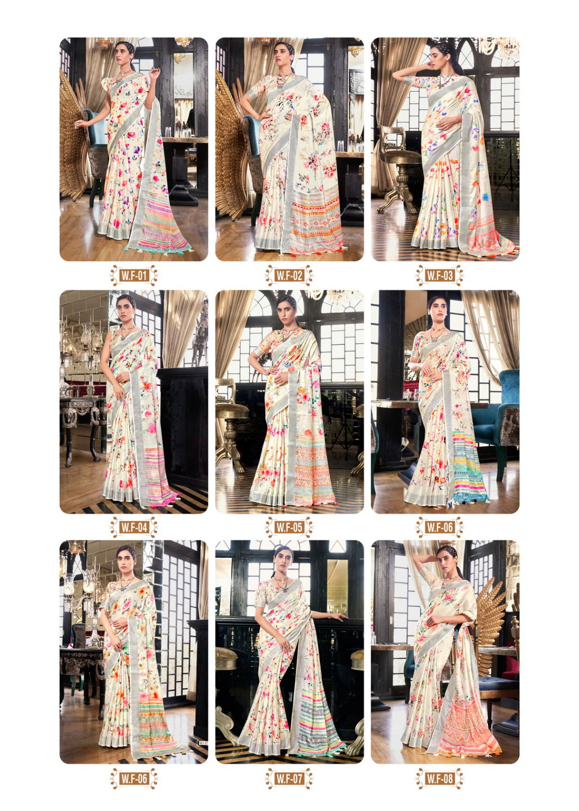 Shreyans White Fields Floral Party Wear Sarees Catalog