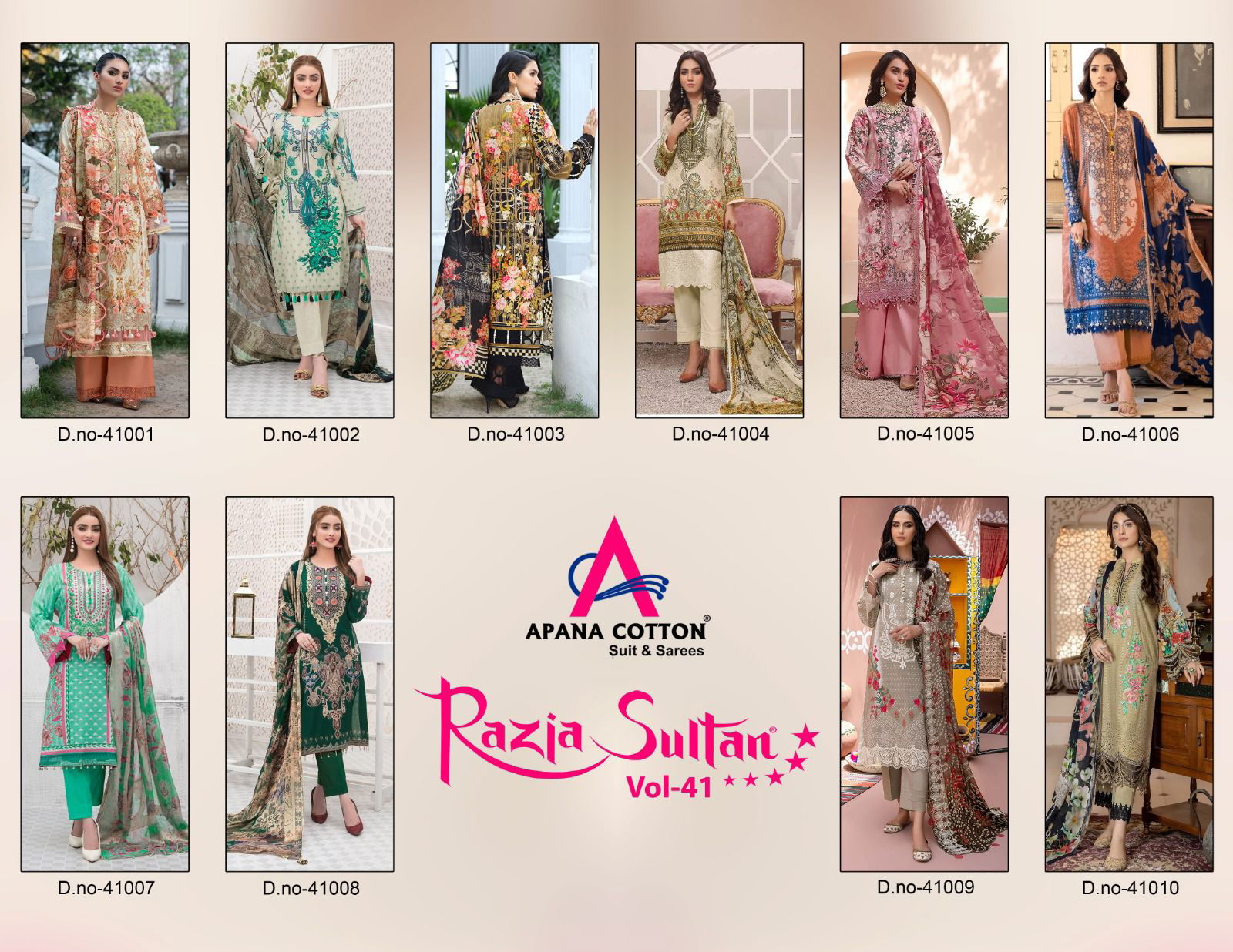 Razia Sultan Vol 41 By Apna Karachi Cotton Dress Material Catalog