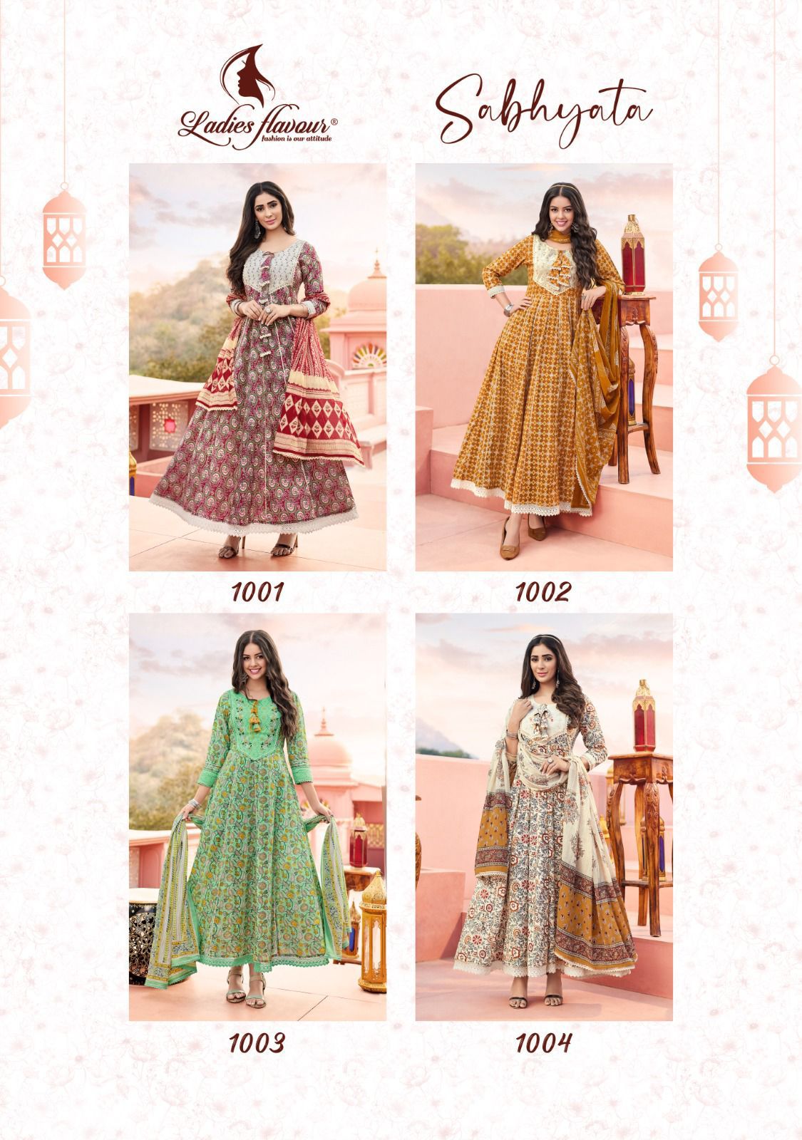 Sabhyata By Ladies Flavour 1001-1004 Dupatta With Kurtis Catalog