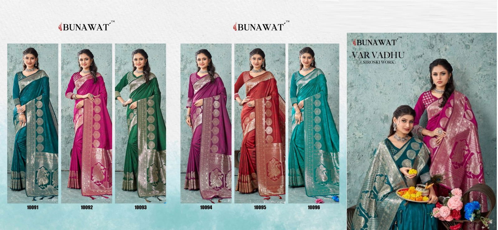 Var Vadhu By Bunawat 10091-10096 Banarasi Silk Sarees Catalog