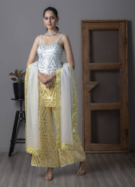 Tcs 114 Yellow And Blue Silk Designer Readymade Suits Wholesale Price