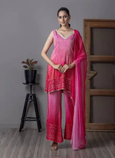 Tcs 112 Dark Pink Viscose Shaded Pink Designer Readymade Suit Wholesale Online