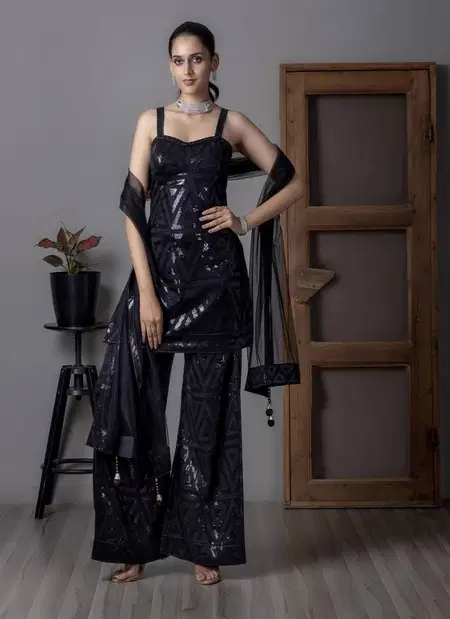 Tcs 118 Black Silk Designer Party Wear Readymade Suits Suppliers In India