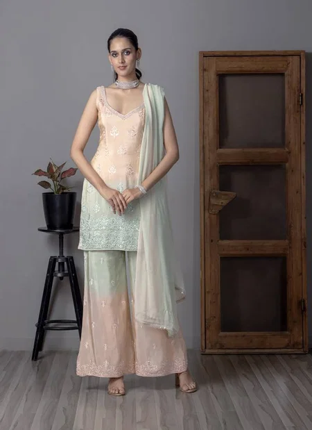 Tcs 113 Pink And Light Green Shaded Viscose Readymade Suit Wholesale In India
