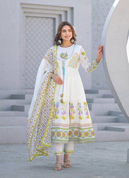 Tanyaa P 274 Cotton With Handwork Anarkali Kurti With Bottom Dupatta Wholesale Price