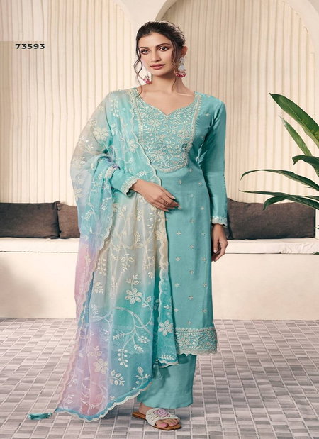 Ombre 73591 To 73594 Silk Embroidered Salwar Suits Wholesale In India