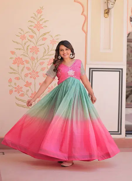 Jf 2482 Silk Crush Party Wear Readymade Gowns Wholesale Clothing Suppliers In India