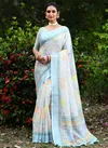 Linen Kantha Saree 1 Lilen Zari Patta Digital Kantha Stitch Printed Saree Bulk Orders In India