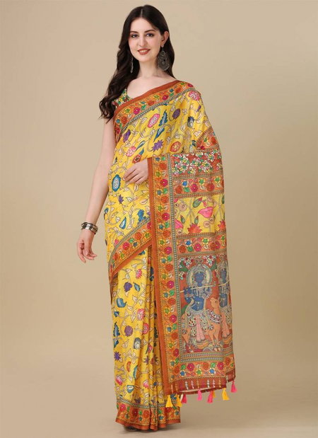 Kz Kalamkari Saree 1 Lilen Zari Patta Digital Kalamkari Printed Saree Suppliers In India