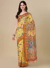 Kz Kalamkari Saree 1 Lilen Zari Patta Digital Kalamkari Printed Saree Suppliers In India