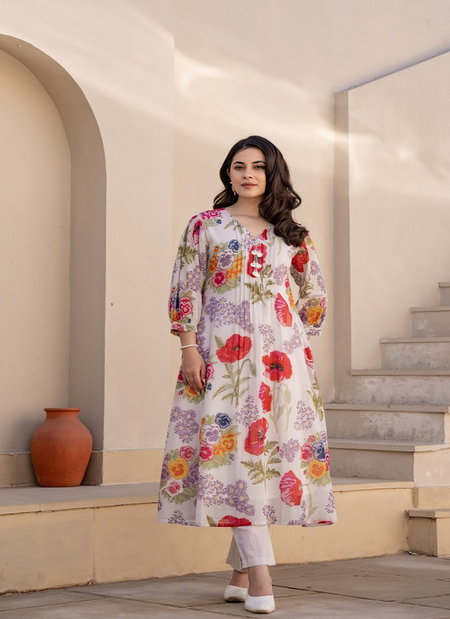 Tanyaa P 323 Cotton With Handwork Touchup Kurti With Bottom Suppliers In India