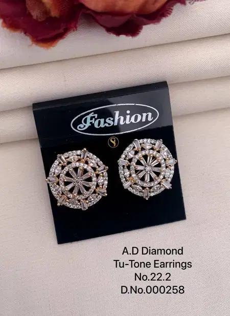 Ad Diamond Silver And Rose Gold Earrings 12 Wholesale Market In Surat