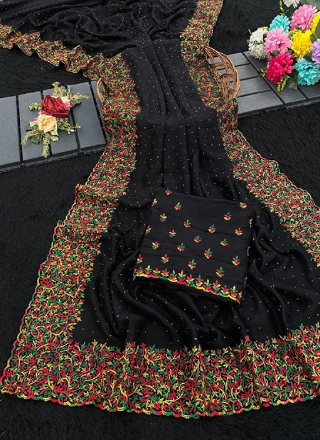 Mahek 182 Vichitra Silk Embroidery Worked Saree Exporters In India