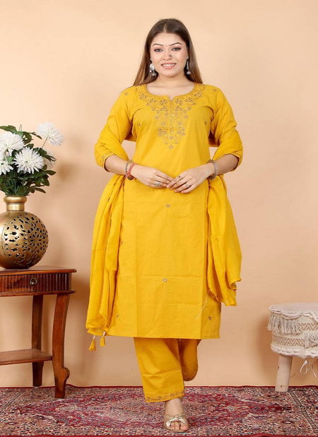 Naisha K 64 Neck Cotton Embroidered Work Kurti With Bottom Dupatta Orders In India