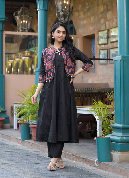 Tanyaa P 421 Cotton Mirror Work Touchup Kurti Bottom With Jacket Wholesalers In Delhi