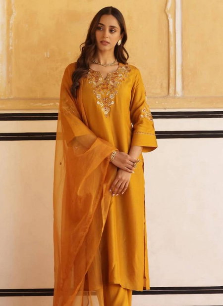 Naisha K 137 Russian Silk Embroidered Kurti Bottom With Dupatta Suppliers In India
