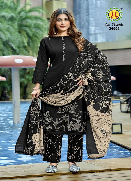 All Black Vol 24 By Jt Rayon Fancy Embroidery Dress Material Exporters In India
