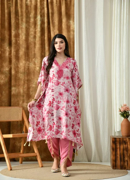 Naisha K 158 Butter Maslin Digital Kaftan With Tulip Online Wholesale