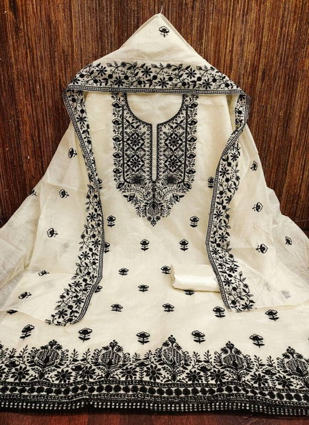 Heavy Chanderi Neck Vol 4 Chanderi Embroidered Dress Material

