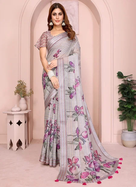 Vc Krishi B Linen Cotton Crafted With All Over Batik Printed Wholesale Saree In India