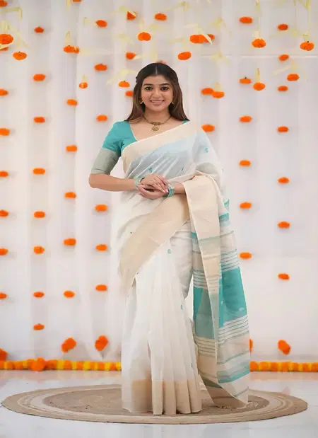 Sc Onam Linen Cotton Woven Crafted With Paisley Printed Saree Wholesale Price