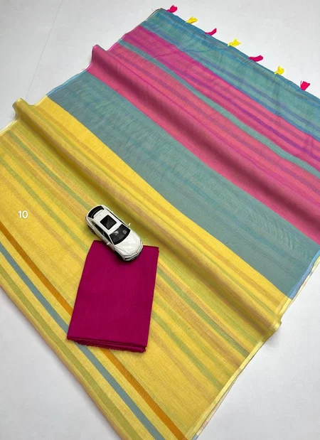 Sc Stripes Linen Cotton Woven Fancy Tassels Daily Wear Wholesale Shop In Surat