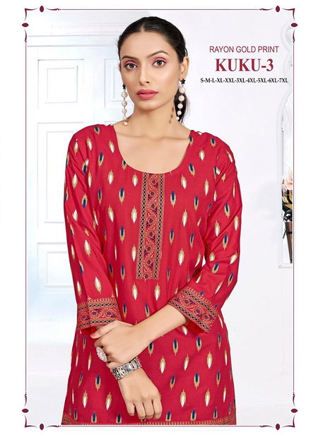 Kuku Vol 3 By Sangeet Heavy Rayon Multi Printed Wholesale Kurti Suppliers In India
