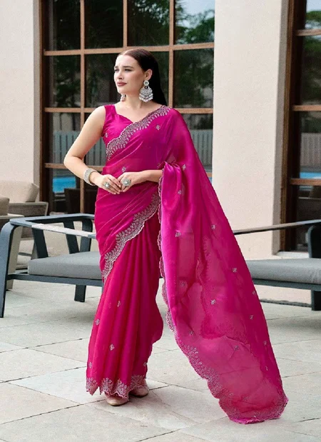 Meera 302 Embroidery Worked Fancy Shimmer Chiffon Saree Orders In India