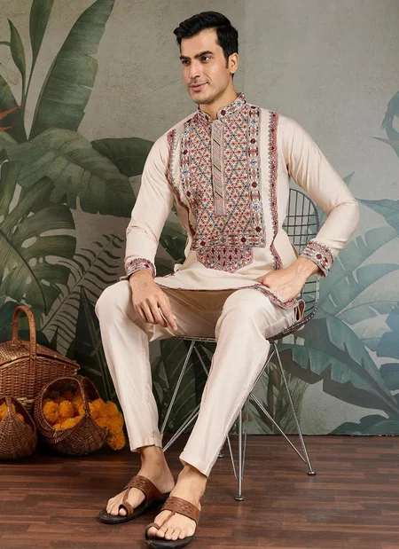 The Fusion Fits 2 by Shubhvastra Viscose Silk Mens Kurta Pajama Wholesalers In Surat