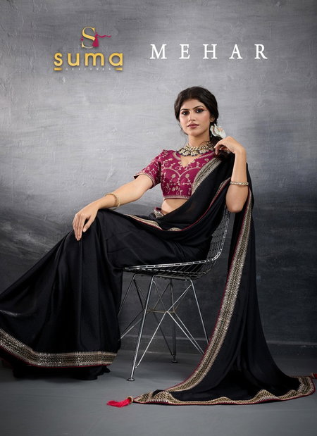 Mehar By Suma Designer Choclate fabric Wedding Wear Saree Wholesalers In Surat